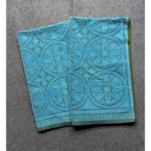 Vintage Burlington House Bath Towels Set Of 2 Blue Floral Terrycloth Retro